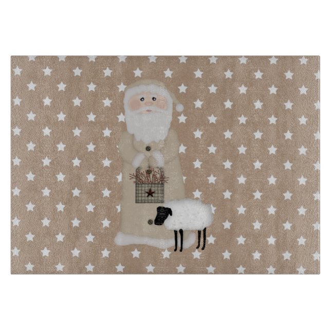 Primitive Santa Glass Cutting Board Schneidebrett (Vorderseite)