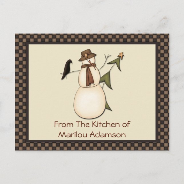 Primitive Schneemann- und Knochenrezeptkarten Postkarte (Vorderseite)