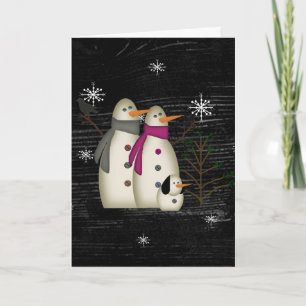 Primitive Schneepaar mit Hund Weihnachtskarte Feiertagskarte
