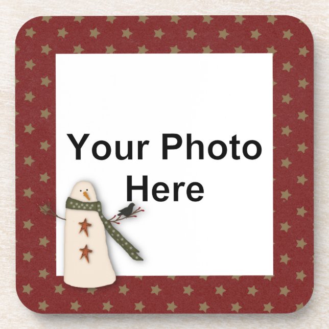 Primitive Snowman Custom Foto Cork Untersetzer (Vorderseite)