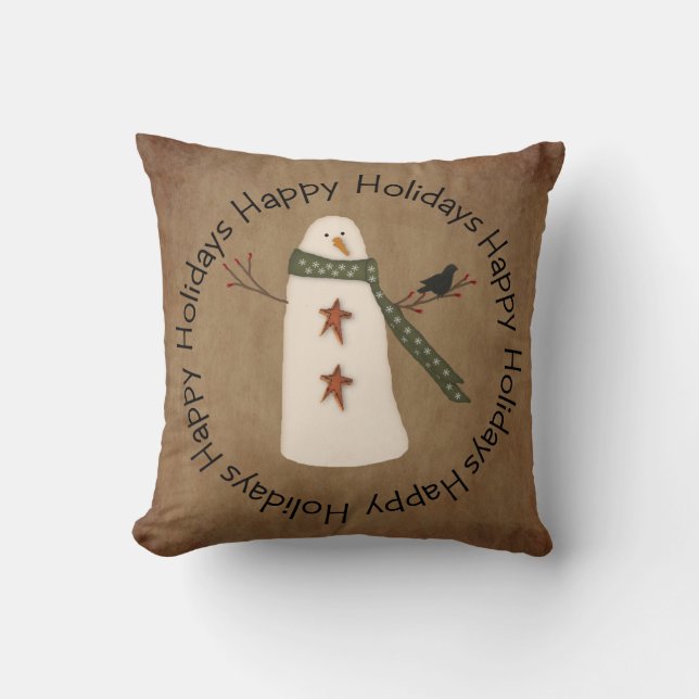 Primitive Snowman Holiday Pillow Kissen (Vorderseite)