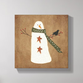 Primitive Snowman Stretched Canvas Print Leinwanddruck