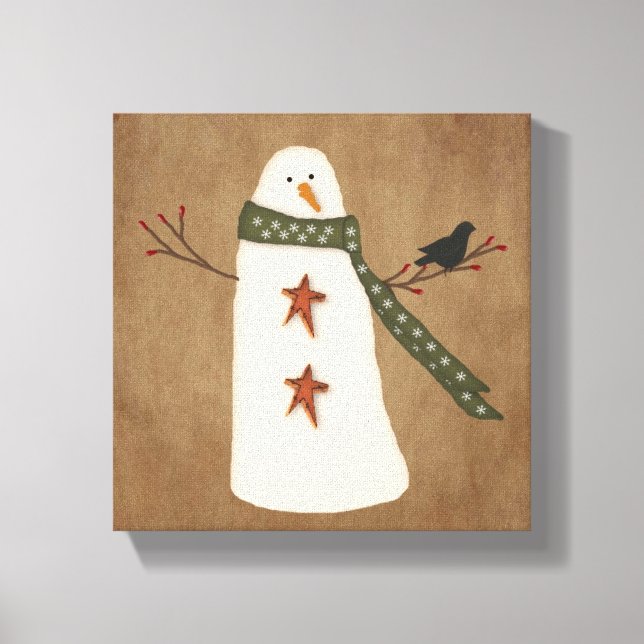 Primitive Snowman Stretched Canvas Print Leinwanddruck (Vorderseite)