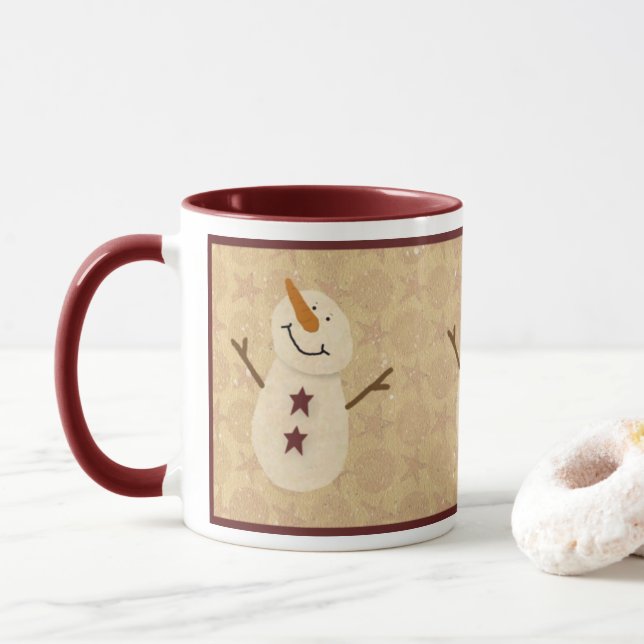 Primitive Snowman-Tasse Tasse (Mit Donut)