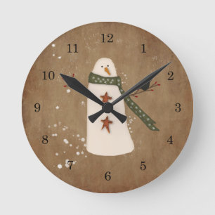 Primitive Snowman-Wall-Uhr Runde Wanduhr