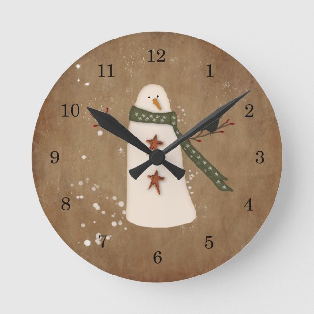 Primitive Snowman-Wall-Uhr Runde Wanduhr (Vorderseite)