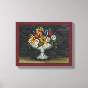 Primitive Volkskunst Blumen Leinwand Kunst Druck