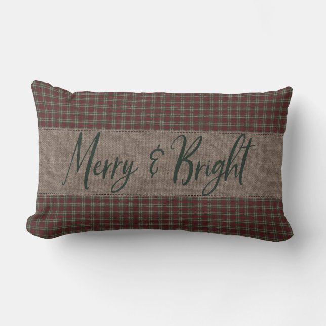 Primitive Weihnachten Rot & Grün Homespun froh Lendenkissen (Vorderseite)