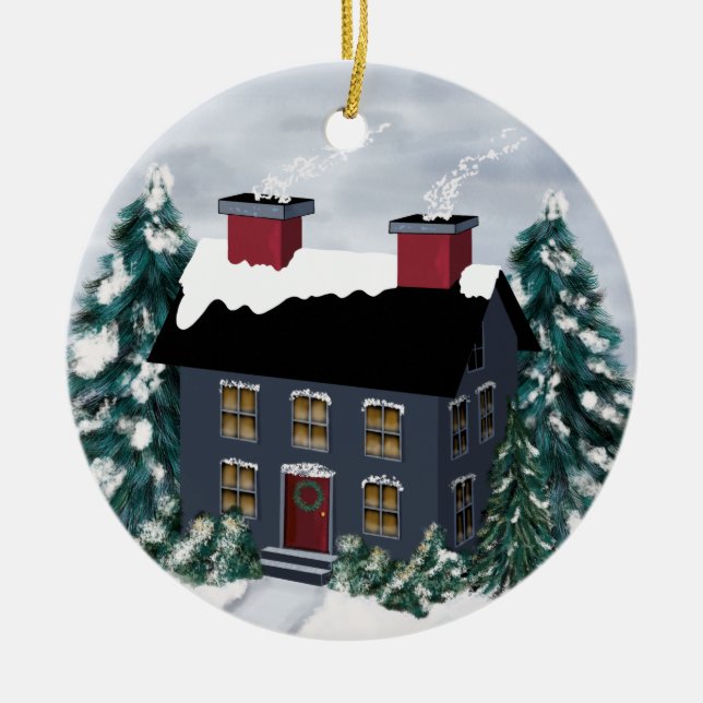 Primitive Weihnachtsgeschichten Keramik Ornament (Vorne)