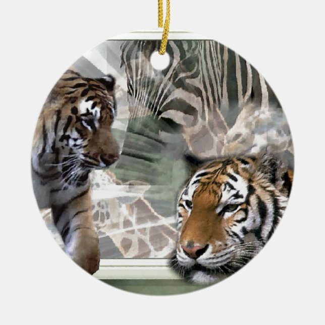 Primitiver Jungle Print Weihnachten Keramik Ornament (Vorne)