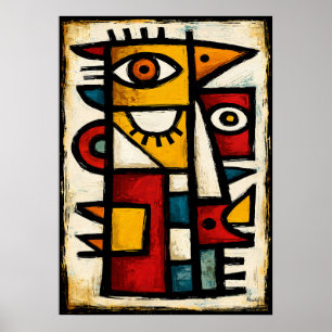 Primitiver kubistischer Charakter 2 Fette abstrakt Poster