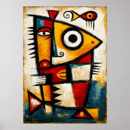 Primitiver Kubistischer Fisch Fetter Abstrakter Ge Poster
