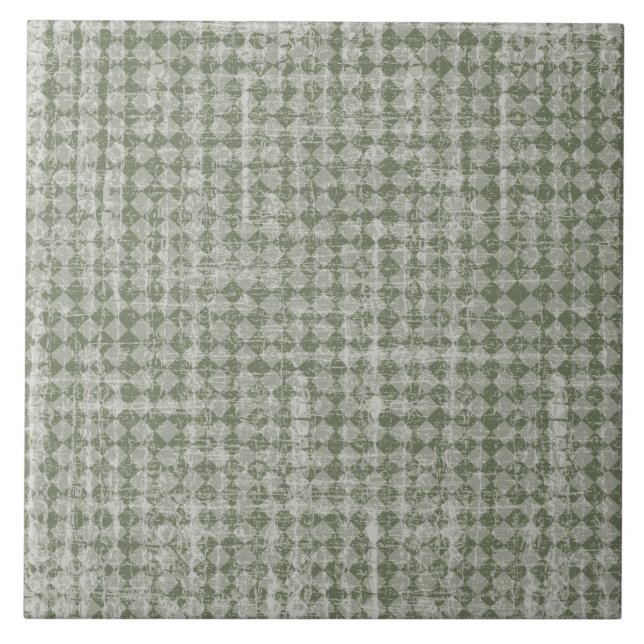 Primitiver Olive Green Diamond Karo Fliese (Vorderseite)