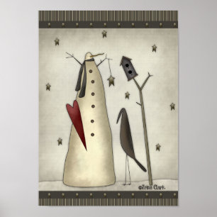 Primitiver Schneemann, Birdhouse, Crow Poster