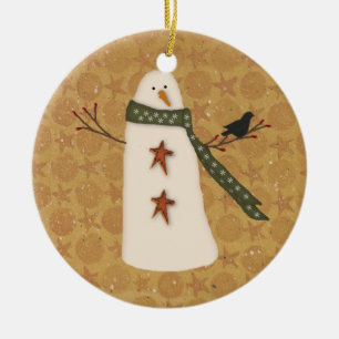 Primitiver Schneemann-Schmuck Keramik Ornament