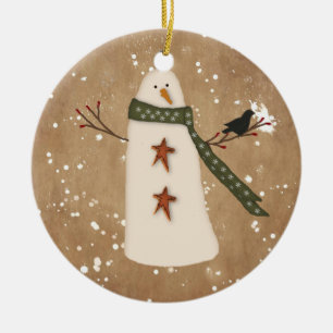 Primitiver Schneemann-Schmuck Keramikornament