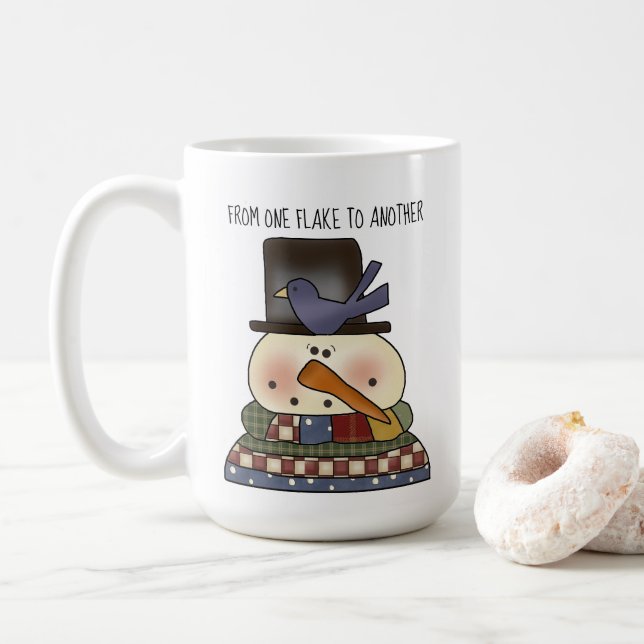 Primitiver Snowman-Kaffee-Cup Kaffeetasse (Mit Donut)