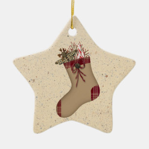 Primitiver Weihnachtsstrumpfschmuck Keramikornament