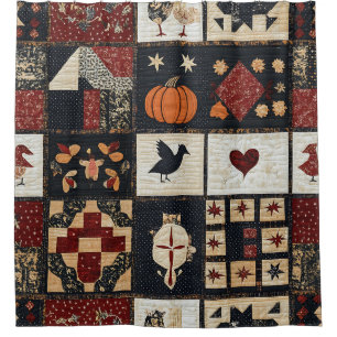 Primitives Bauernhaus Appliqué & Geometric Duschvorhang