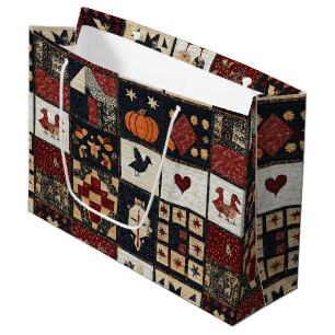 Primitives Bauernhaus Appliqué & Geometric Große Geschenktüte