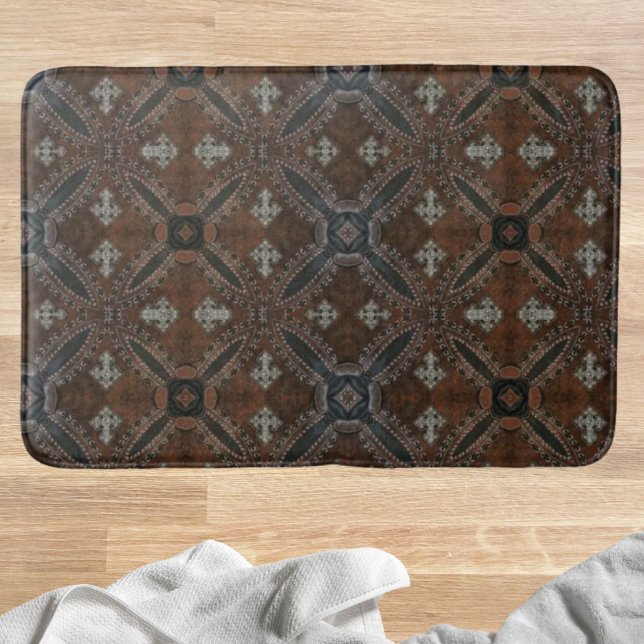 Primitives Cowboy Western Land Tooled Leather Badematte (Primitive cowboy western country Tooled Leather Bathroom Mat)