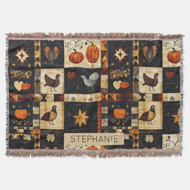 Primitives Folkkunstmuster | Rustikaler Herbst Decke (Vorderseite)