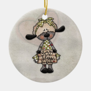 Primitives Lamm-Gott-Bless-Ewe Keramik Ornament