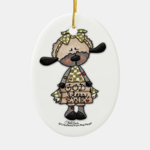 Primitives Lamm-Gott-Bless-Ewe Keramikornament
