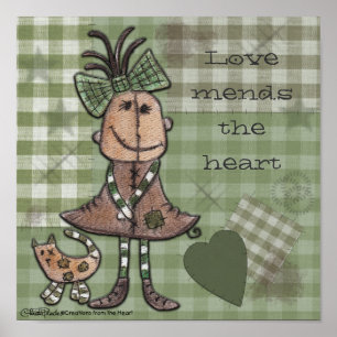 Primitives Mädchen und Katze Poster