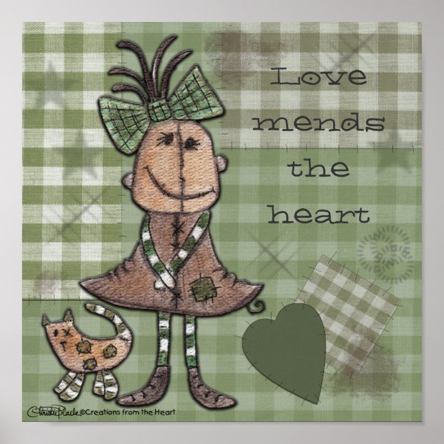 Primitives Mädchen und Katze Poster (Vorne)