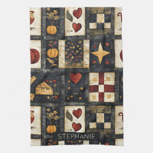 Primitives Quiltmuster für den Herbst   Ernte Geschirrtuch