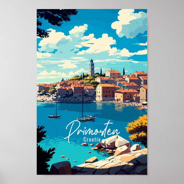 Primosten Croatia Vintage Illustration Poster (Vorne)