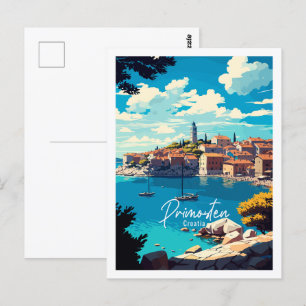 Primosten Croatia Vintage Illustration Postkarte