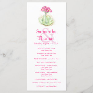 Primrose Aquarellpinke Hochzeitskarte Programm