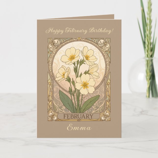 Primrose Birthday Flowers February Art Nouveau Sty Karte (Vorderseite)