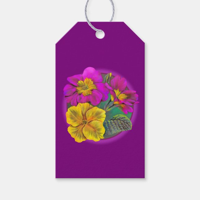 Primrose fine art painting Pink lila gift tag Geschenkanhänger (Vorderseite)