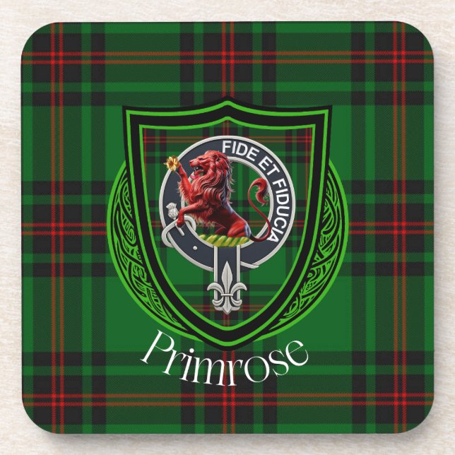 Primrose Scottish Clan Tartan & Crest Getränkeuntersetzer (Vorderseite)