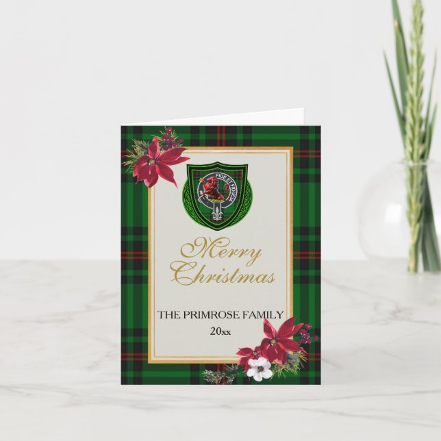 Primrose Scottish Clan Tartan & Crest Karte (Vorderseite)