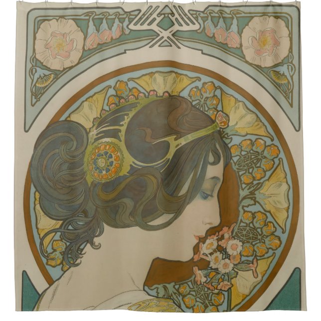 Primrose von Alphonse Mucha (1899) Duschvorhang (Vorderseite)