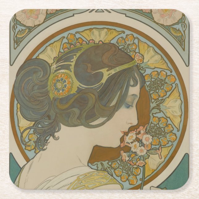 Primrose von Alphonse Mucha Rechteckiger Pappuntersetzer (Vorderseite)