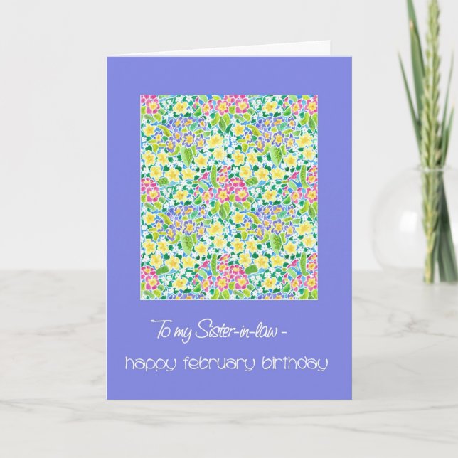 Primroses February Birthday Card für Schwiegerelte Karte (Vorderseite)