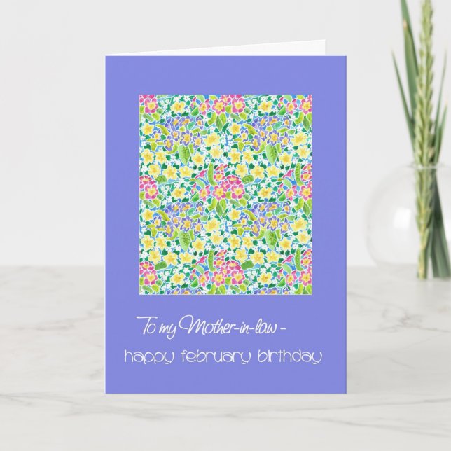 Primroses February Birthday Card, Schwiegermutter Karte (Vorderseite)