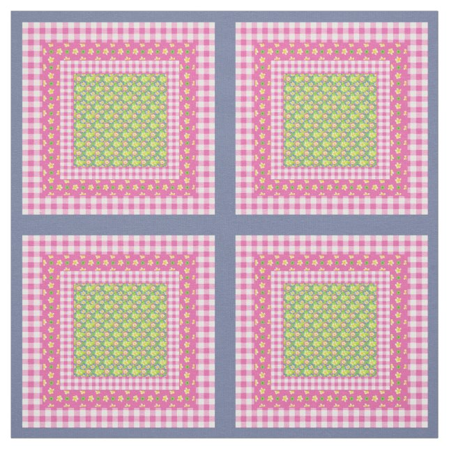 Primroses Pink Blue Green Imitats Muster Stoff (Muster)