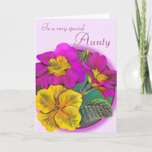 Primula Aunty floral pink purple birthday card Karte