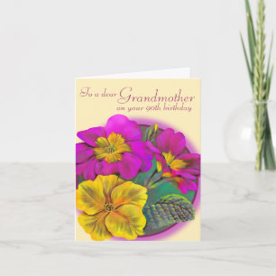 Primula Grandmother 90th yellow birthday card Karte