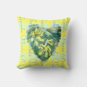 Primula Veris on Yellow Cowslip Heart 2 Designs Kissen