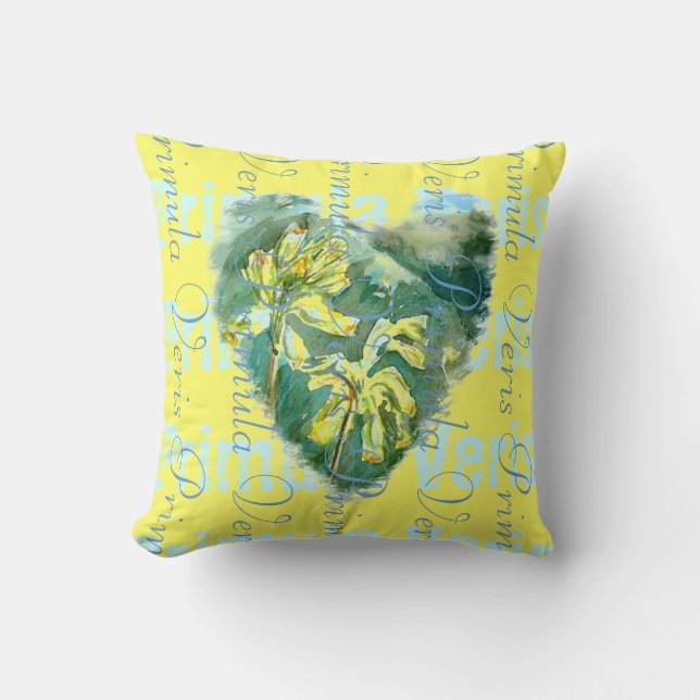 Primula Veris on Yellow Cowslip Heart 2 Designs Kissen (Vorderseite)