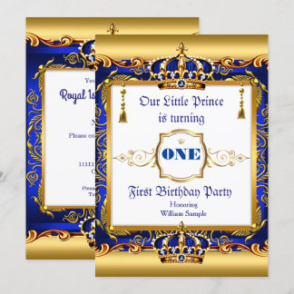 Prince 1. Geburtstag Blue Verziert Gold Einladung