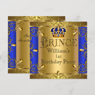 Prince 1. Geburtstag Boy Royal Blue Gold Crown Einladung