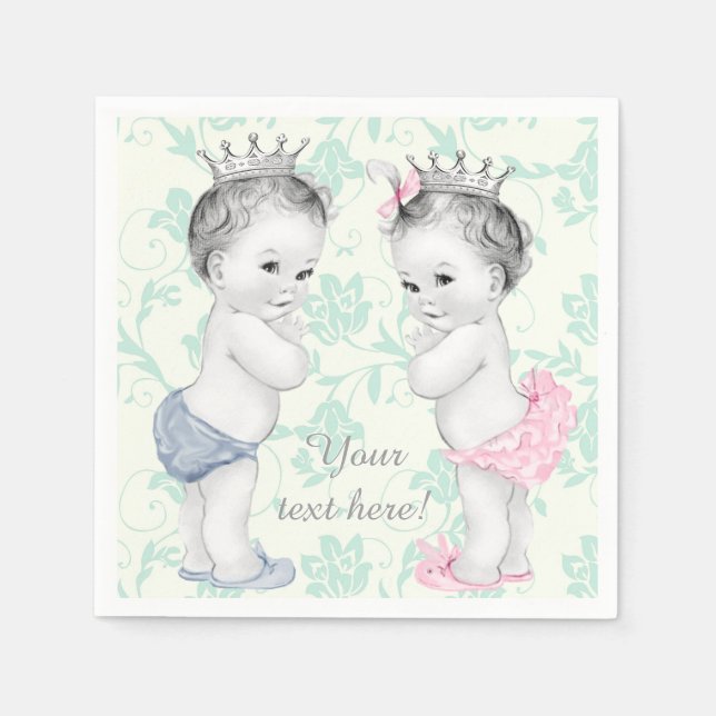 Prince and Princess Twin Baby Shower Serviette (Vorderseite)